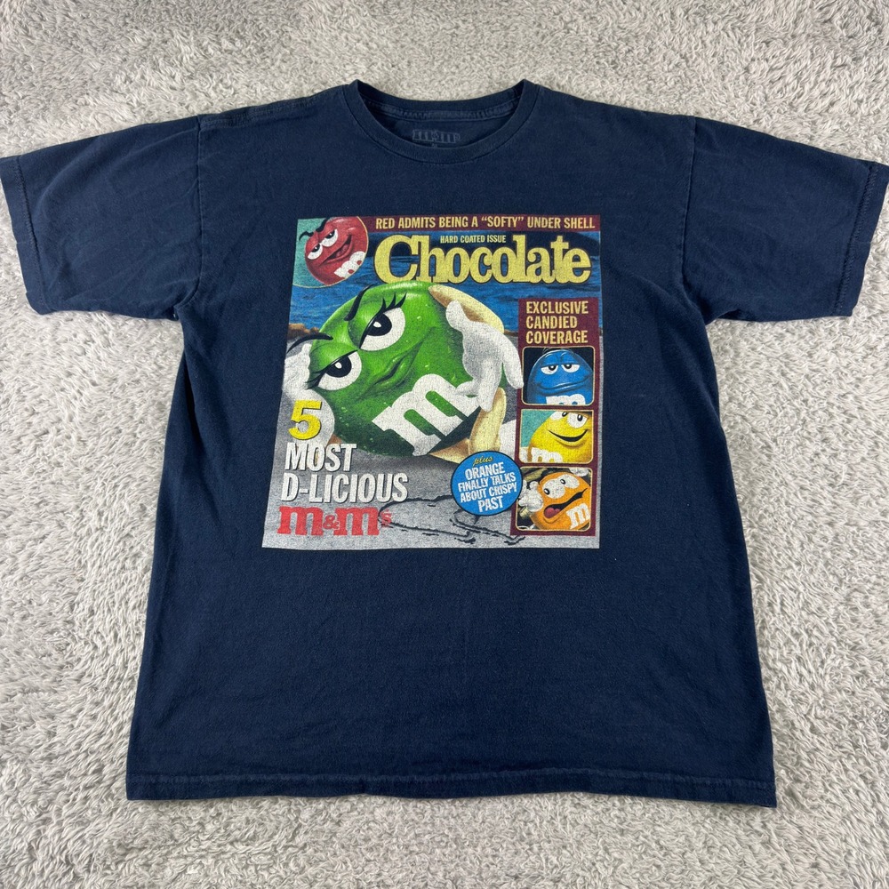 M&Ms Mens Chocolate Magazine Graphic T-Shirt Navy Blue Size M 2977 - Picture 2 of 5